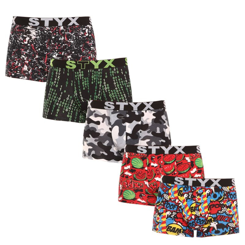 5PACK pánské boxerky Styx art sportovní guma vícebarevné (G85052535759) L